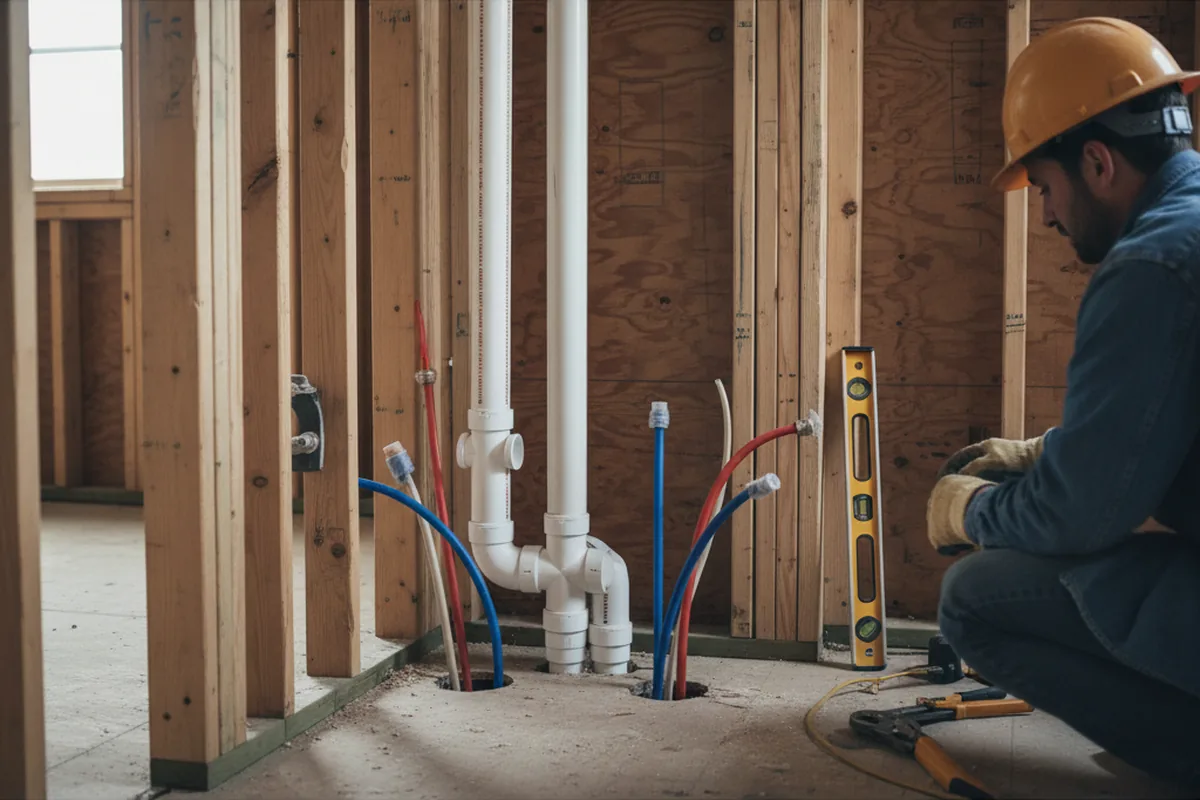 Drain and supply rough-in during Sump Pump Repair in Hope
